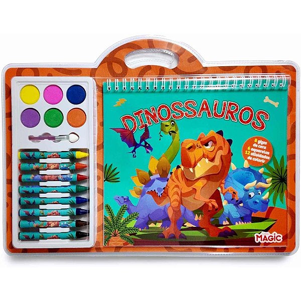 Livro aquarela dinossauro c/giz e aquarela - magic kids (unidade)