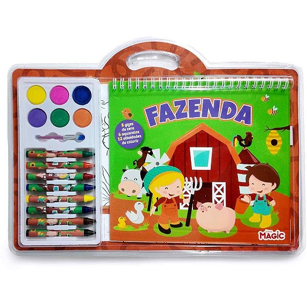 Livro aquarela fazenda c/giz e aquarela - magic kids (unidade)