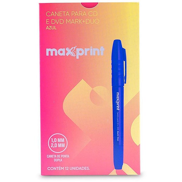 Caneta para cd 2.0mm azul duo 2.0 e 1.0 - maxprint (cx.c/12)