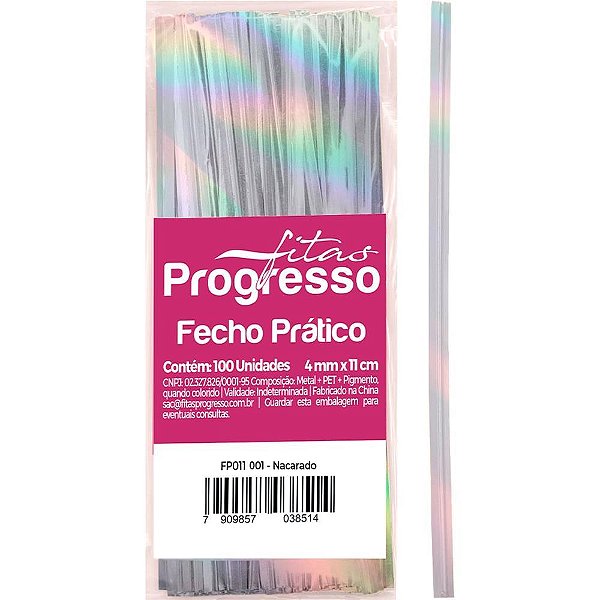 Fecho metalico nacarado 4mmx11cm. - fitas progresso (pct.c/100)