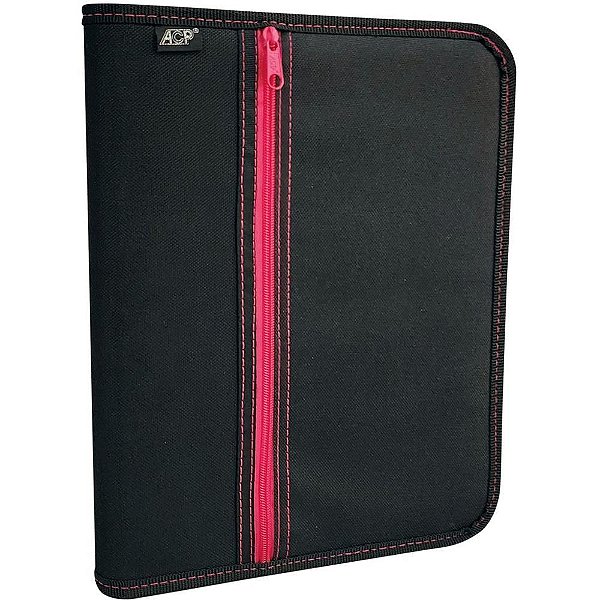 Fichario com ziper nylon preto c/bolso na capa - acp (unidade)