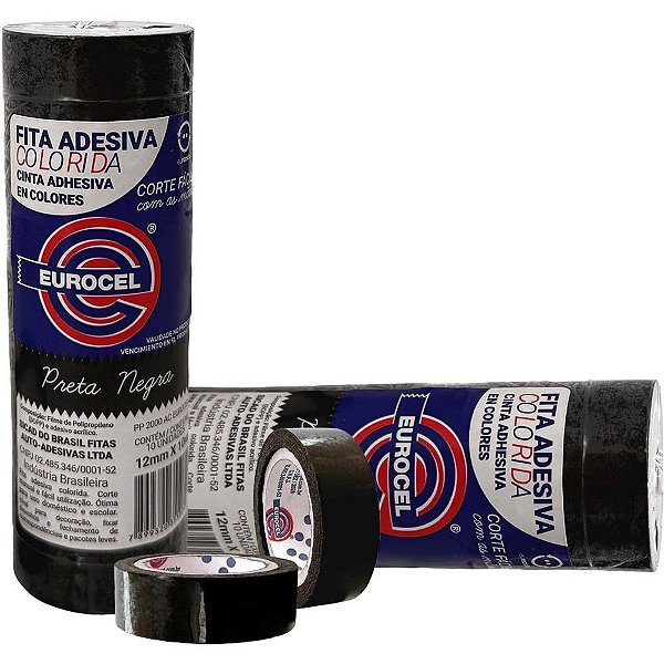Fita adesiva pp 2000 12mmx10m preta - eurocel (pct.c/10)