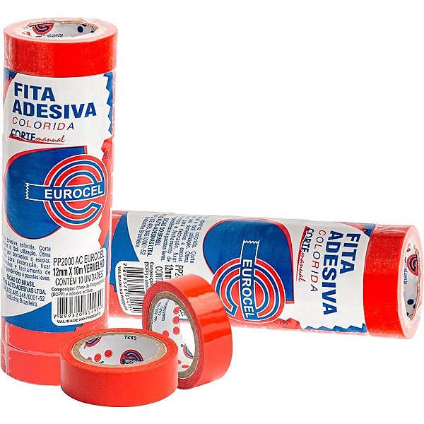 Fita adesiva pp 2000 12mmx10m vermelha - eurocel (pct.c/10)