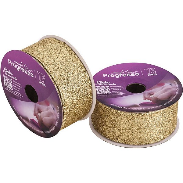 Fita aramada natal 38mmx10m metalizado glitter ou - fitas progresso (unidade)