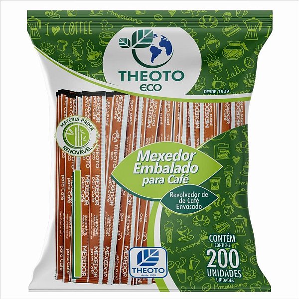 Palheta descartavel mexedor de cafe emb.ind.bambu - theoto (pct.c/200)