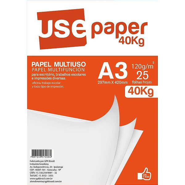 Papel sulfite a3 40 kilos branco 120g - romitec (pct.c/25)