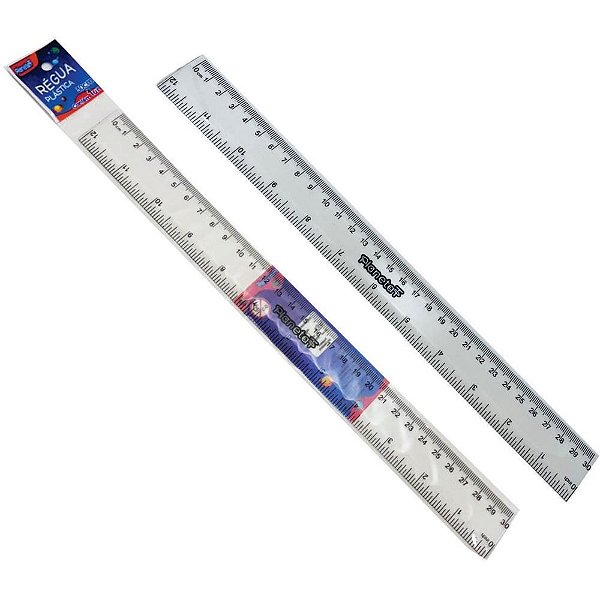 Regua de poliestireno cristal 30cm c/emb.individual - v.m.p. (pct.c/10)