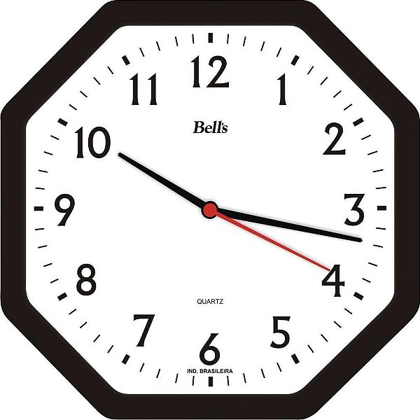 Relogio de parede oitavado preto 22cm. - bells (unidade)