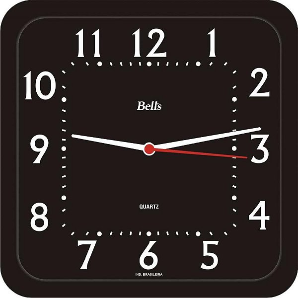 Relogio de parede quadrado economico preto 21,3c - bells (unidade)