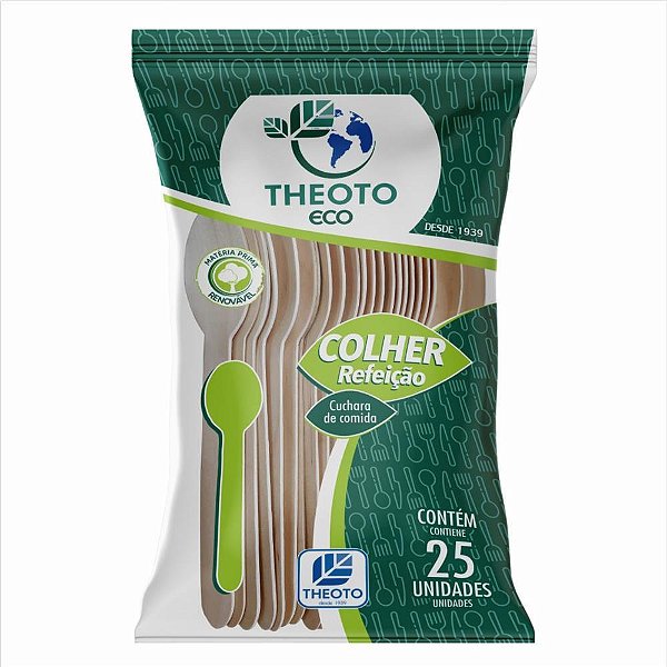 Talher descartavel colher refeiçao madeira - theoto (pct.c/25)