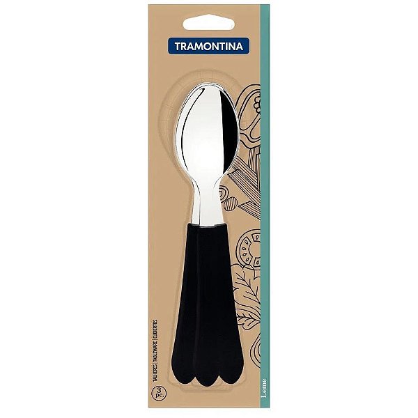 Talher colher mesa leme 3pc inox c.pt - tramontina (blister)