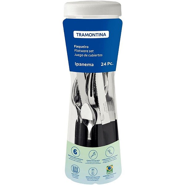 Talher faqueiro ipanema 24pc inox pto - tramontina (pote)