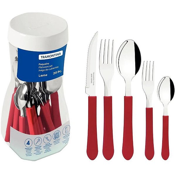 Talher faqueiro leme 20pc inox vermel - tramontina (pote)