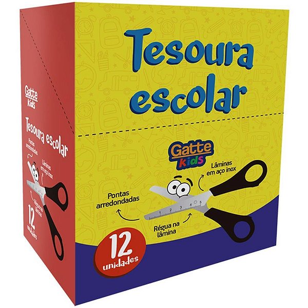 Tesoura escolar inox cabo preto 13cm - make+ (cx.c/12)