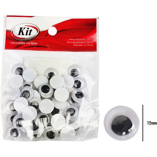 Artesanato olho movel 12mm preto c/50un. - kit (pct.c/20)