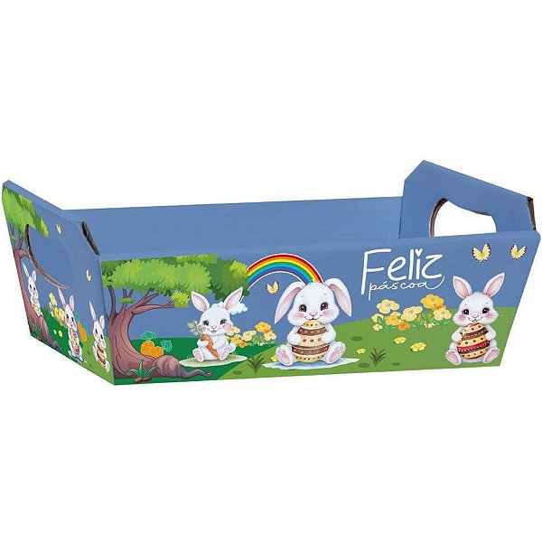 Cesta de papel bosque do coelho p 21,5x8x15cm - xingo embalagens (pct.c/04)