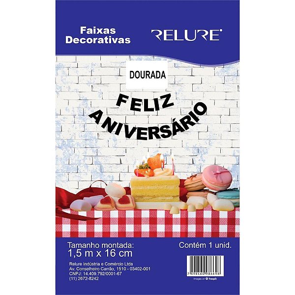 Faixa decorativa feliz aniversario ouro 1,5mx16 - honey (unidade)