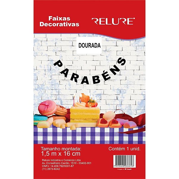 Faixa decorativa parabens ouro 1,5mx16cm c/cord - honey (unidade)