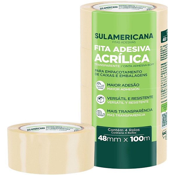 Fita para empacotamento sulamericana 48mmx100m transp - sulamericana (pct.c/04)