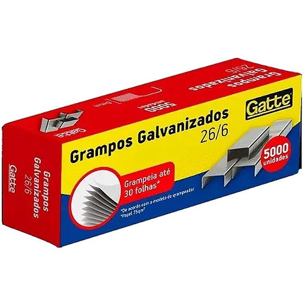 Grampo para grampeador 26/6 galvanizado 5000 grampos - make+ (caixa)