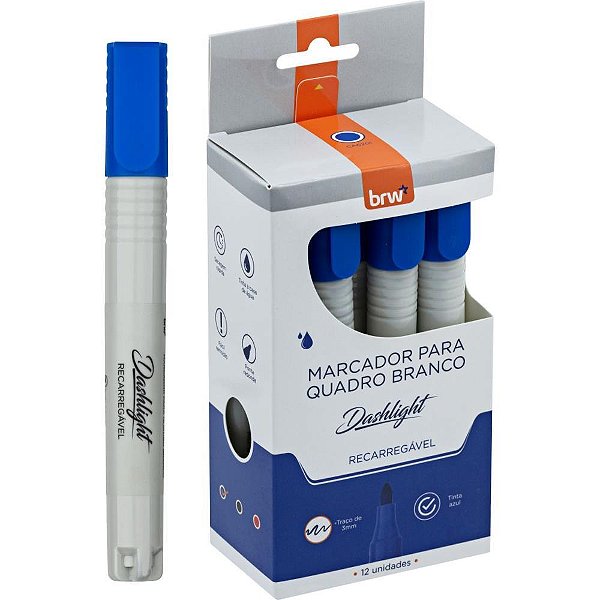 Pincel quadro branco dashligth recarregavel azul - brw (cx.c/12)