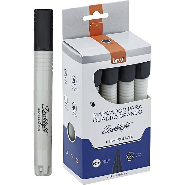 Pincel quadro branco dashligth recarregavel preto - brw (cx.c/12)