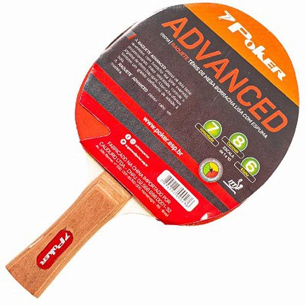 Raquete para ping pong borracha lisa c/ espuma - poker (unidade)