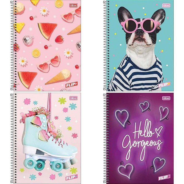 Caderno 01x1 capa dura flip+ 96 folhas feminino - tilibra (pct.c/04)