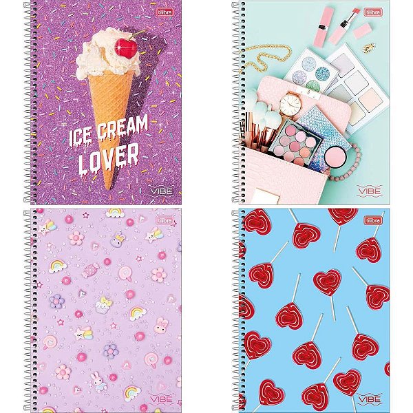 Caderno 01x1 capa dura vibe 80 folhas feminino - tilibra (pct.c/04)