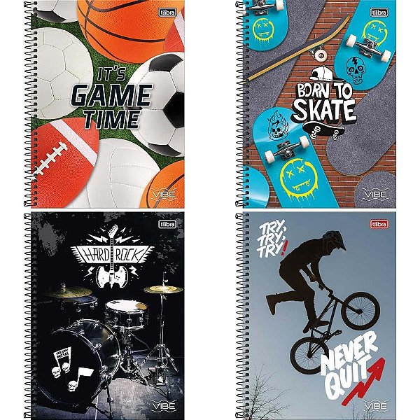 Caderno 10x1 capa dura vibe 160fls. masculino - tilibra (pct.c/04)