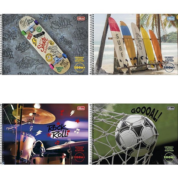 Caderno desenho milimetrado zoom+ 96fls masculino espiral - tilibra (pct.c/04)