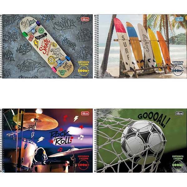 Caderno desenho univ capa dura zoom+ 96fls masculino espiral - tilibra (pct.c/04)