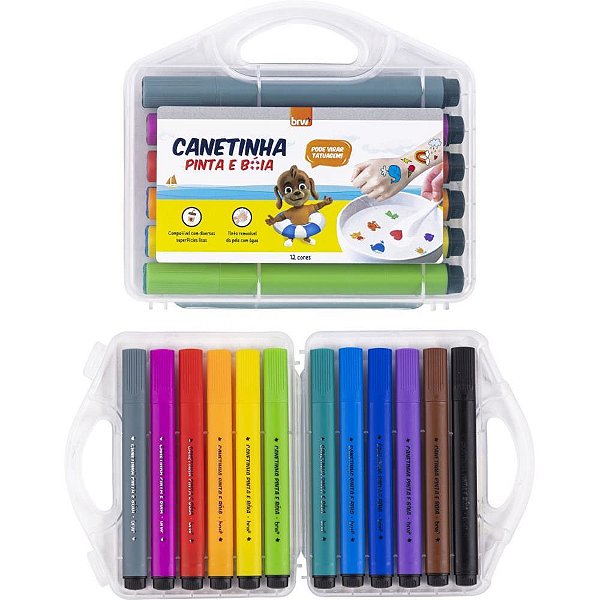 Caneta hidrografica pinta e boia c/12 unidades - brw (estojo)