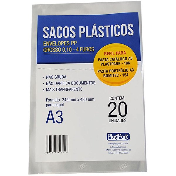 Envelope plastico a3 4furos grosso pp - romitec (pct.c/20)