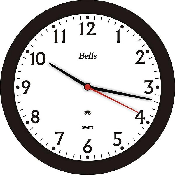 Relogio de parede redondo economico preto 21,7cm - bells (unidade)