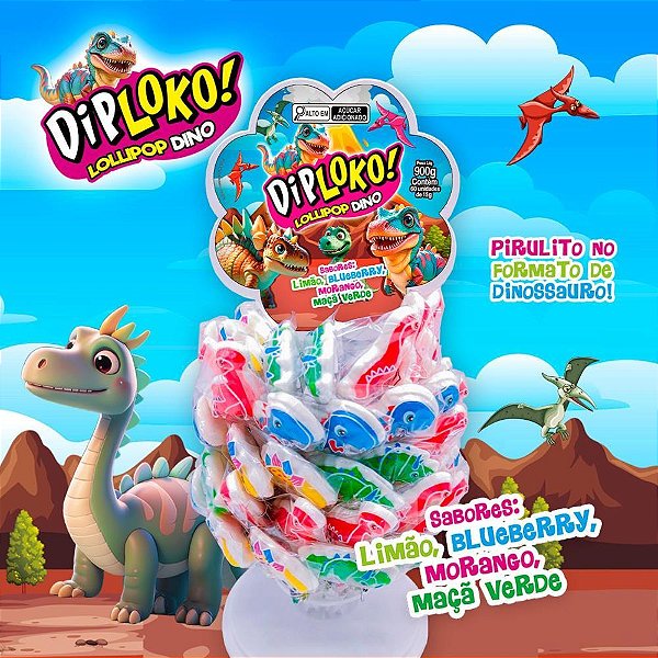 Doce dip loko lollipop dino - danilla foods (dp.c/60)
