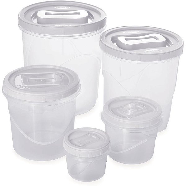 Pote plastico conj 5 potes mantimentos rosca - plasutil (kit)