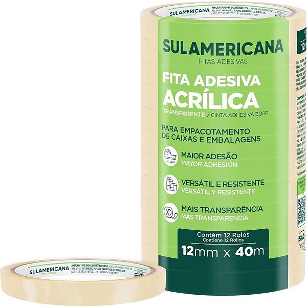Fita adesiva polipropileno 12mmx40m transp. - sulamericana (pct.c/12)