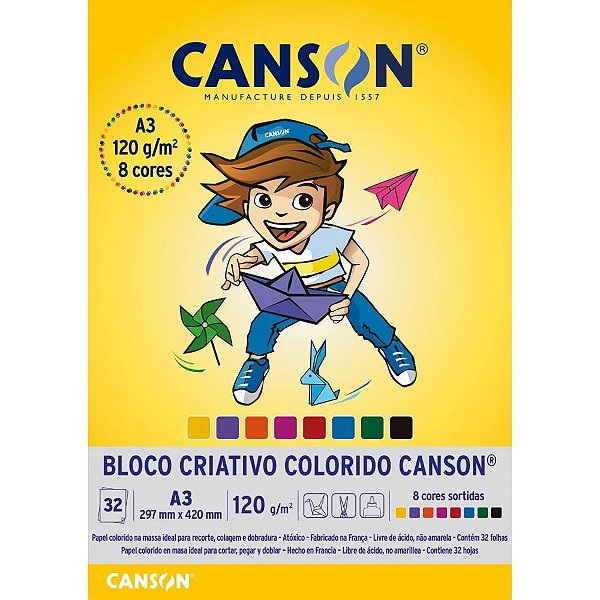 Bloco para educacao artistica 8 cores a3 120g. 32fls - canson (unidade)