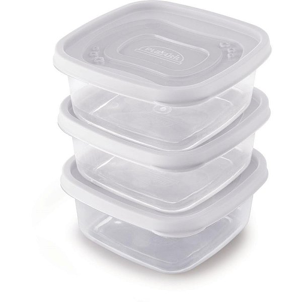 Pote plastico conj 3 potes clic quad. 580ml. - plasutil (kit)