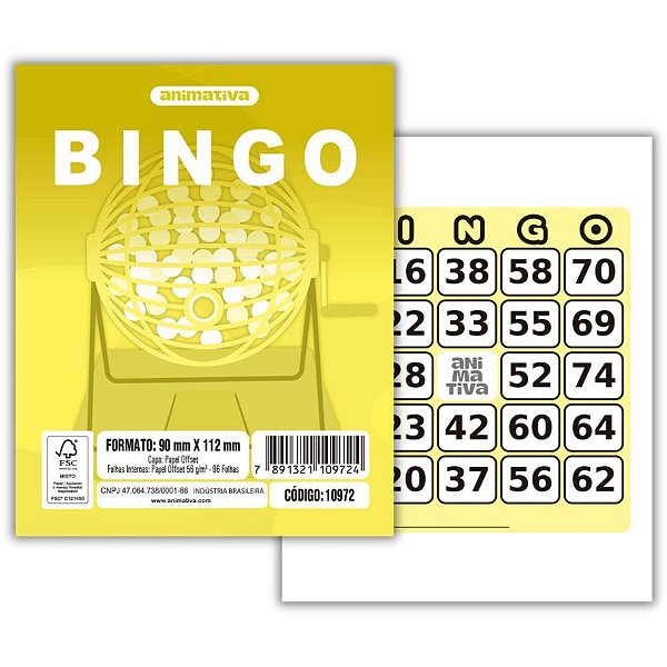 Bloco para bingo amarelo 90x112mm 96 folhas - animativa (pct.c/10)