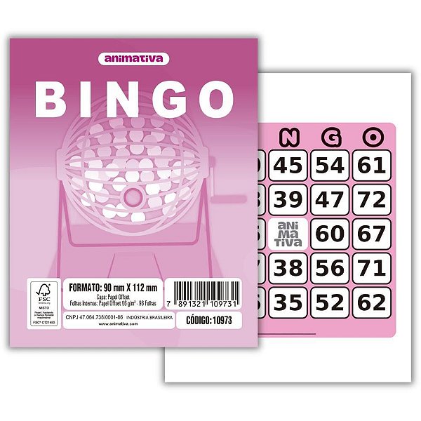 Bloco para bingo rosa 90x112mm 96 folhas - animativa (pct.c/10)