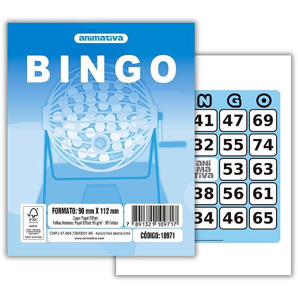 Bloco para bingo azul 90x112mm 96 folhas - animativa (pct.c/10)