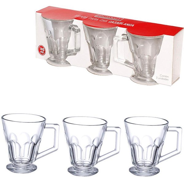 Copo de vidro xicara chá casablanca 185ml 3p - western (jogo)