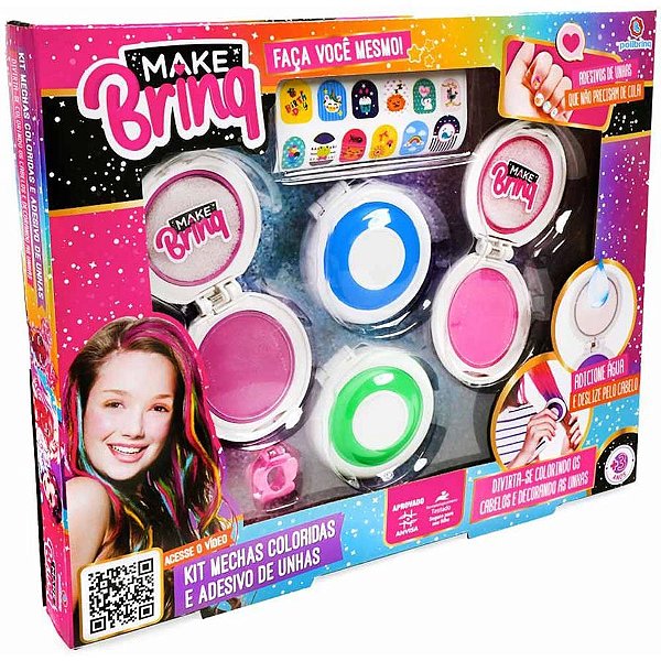 Maquiagem e beleza infantil make brinq mechas+adesivos(sortido) - polibrinq (kit)