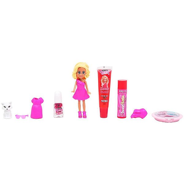 Maquiagem e beleza infantil make brinq boneca+8 surpresas - polibrinq (kit)