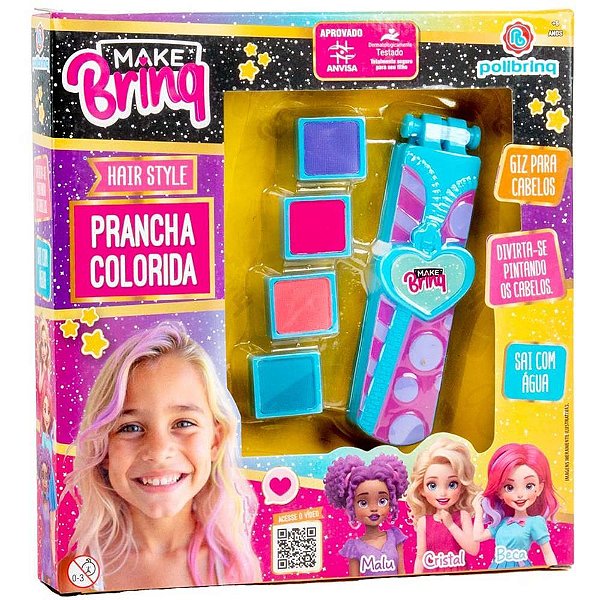 Maquiagem e beleza infantil make brinq prancha colorida - polibrinq (kit)
