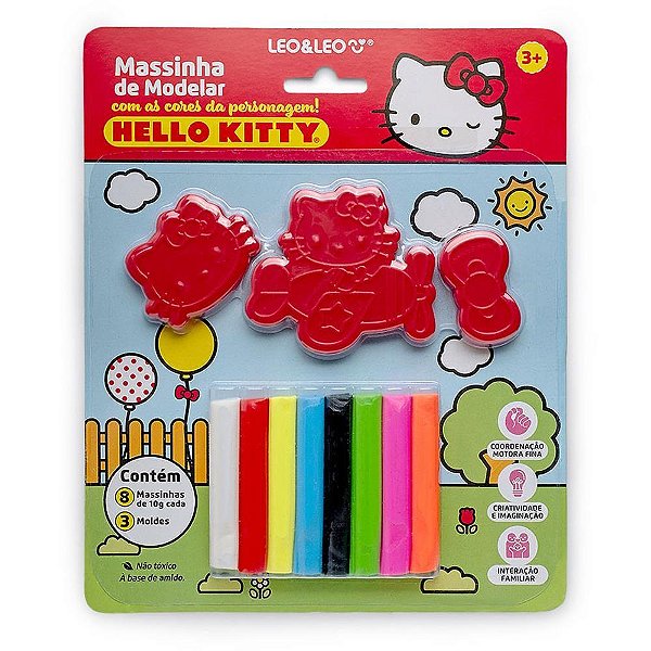 Massa para modelar criativa hello kitty + 3 moldes - leonora (kit)