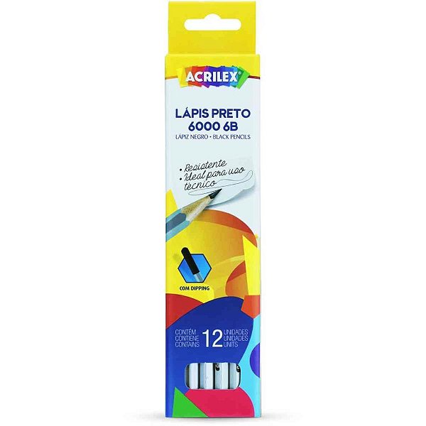 Lapis preto tecnico 6000 6b preto - acrilex (cx.c/12)