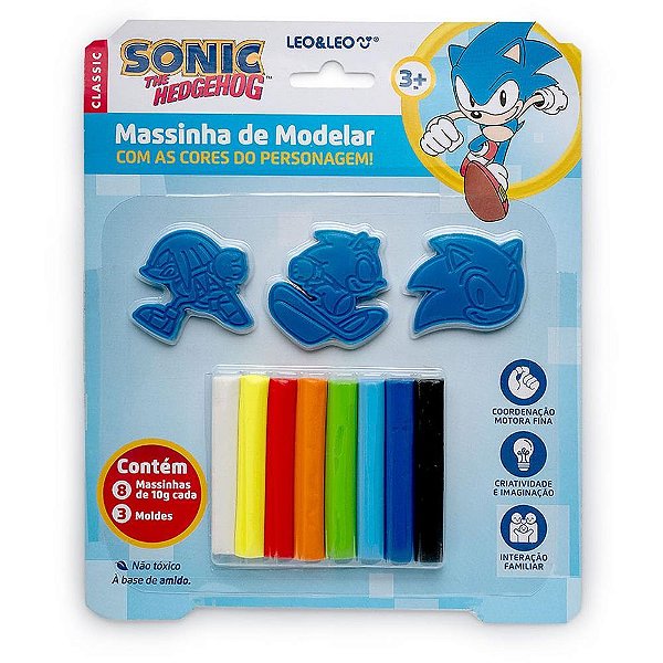 Massa para modelar criativa sonic + 3 moldes - leonora (kit)